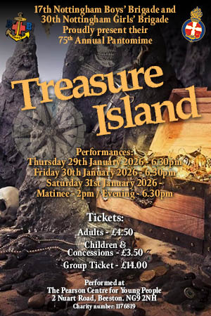 Boys and Girls Brigade Annual Pantomime Poster for Treasure Island, January 2026