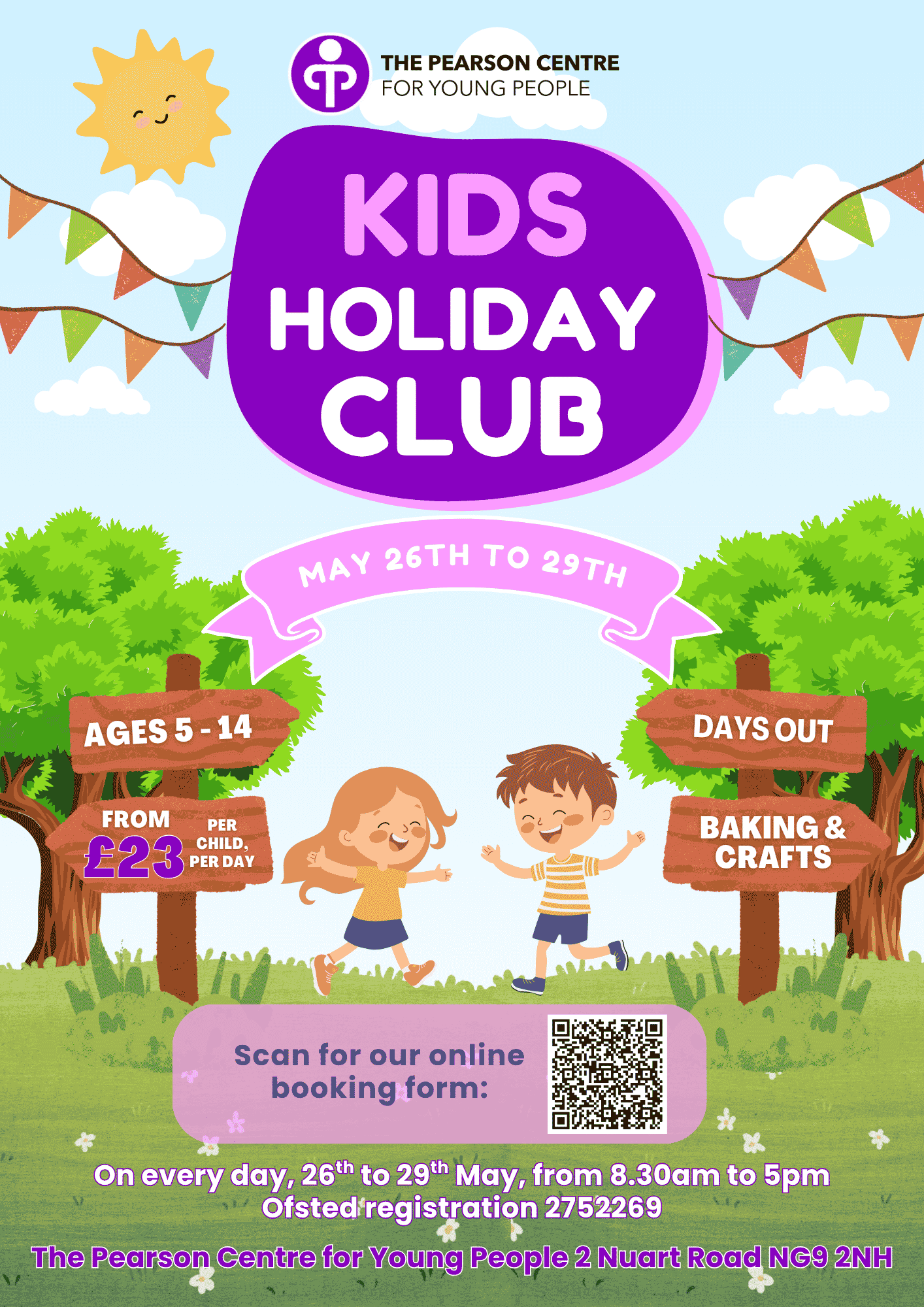 Image shows paper easter egg in a tree with the text: Easter holiday club 30th March to 10th April