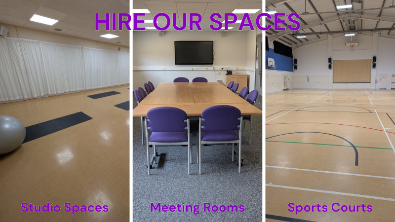 hire our spaces (3) Hire Our Spaces banner - image shows dance studio, meeting room and sports hall